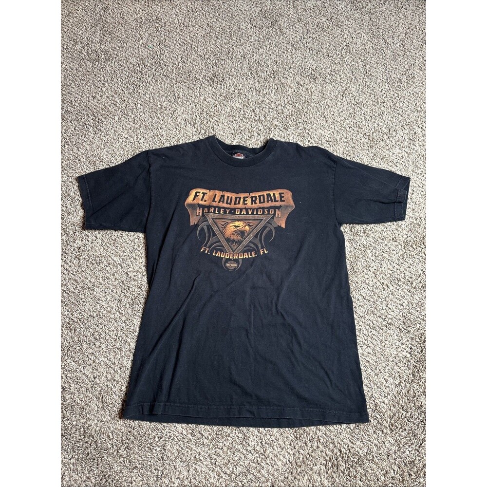 2001 Harley Davidson Ft. Lauderdale Eagle Palm Trees Graphic Print Shirt Size XL